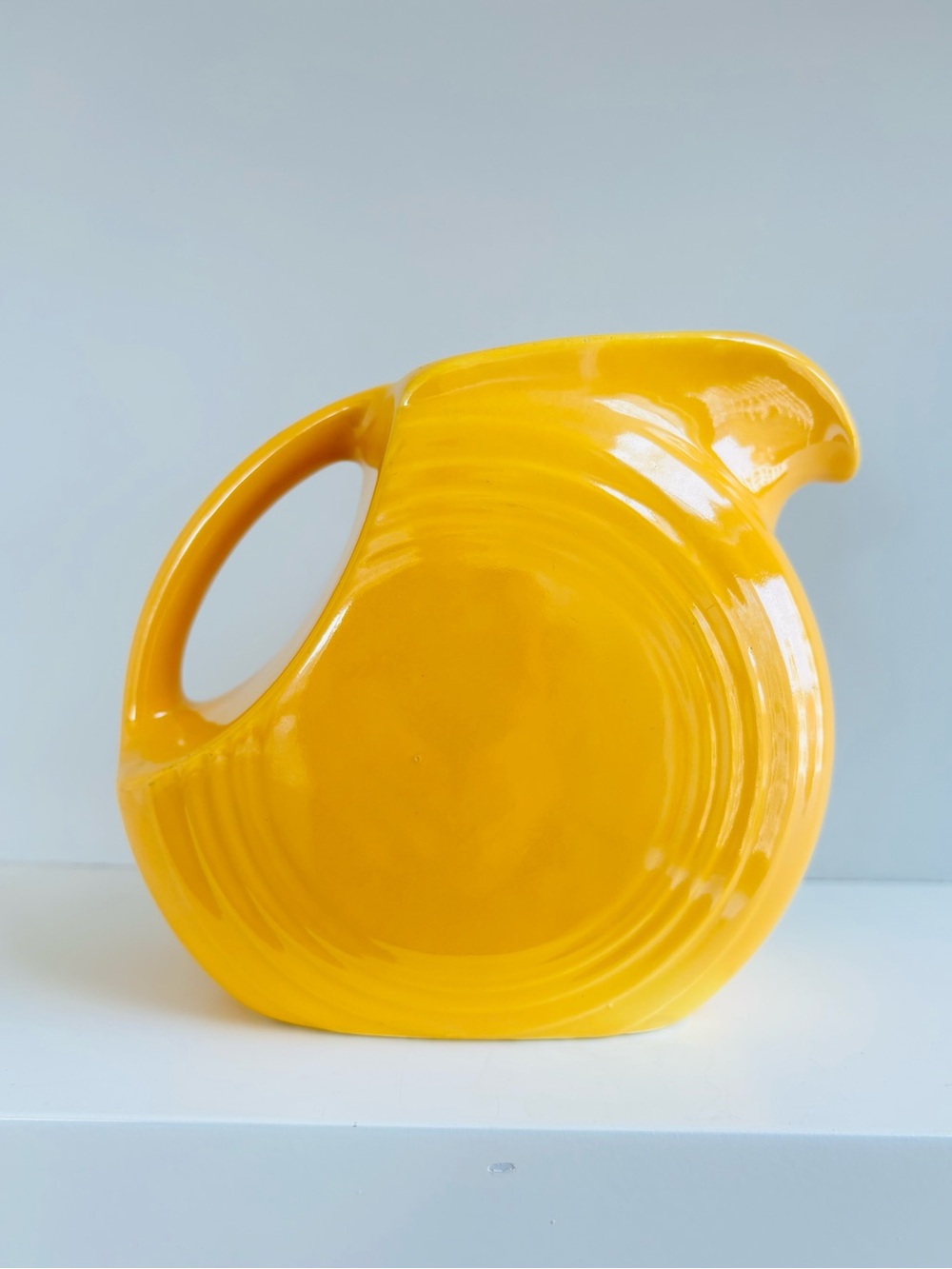 Vintage Fiestaware Yellow Ceramic Disk Juice Pitcher or Vase MCM